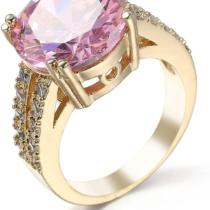 18K Gold Plated Pink Synthetic Cushion Cut 5ct Zircon Ring