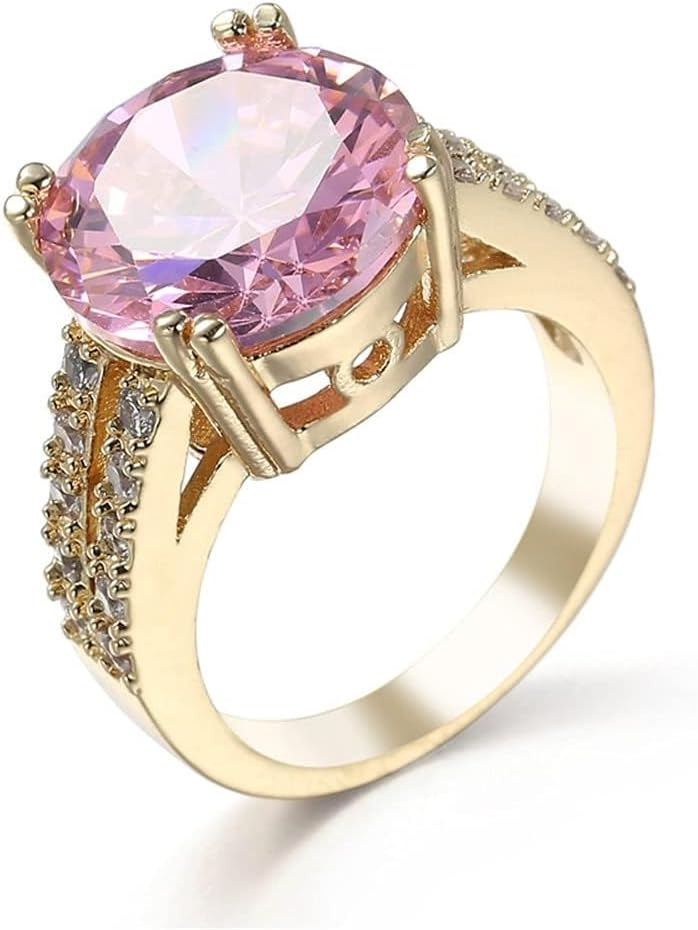 18K Gold Plated Pink Synthetic Cushion Cut 5ct Zircon Ring