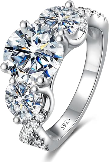4.6CT 3 Stone Moissanite Engagement Ring