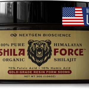 ShilaForce™ Shilajit Pure Gold-Grade Wild-Harvested Himalayan Organic Live Resin - 500mg 70% Fulvic Acid & 10% Humic Acid with 85+ Trace Minerals, 30g Made in USA, Brown