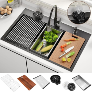 33x22 Inch Kitchen Sink Black Drop In Stainless Steel